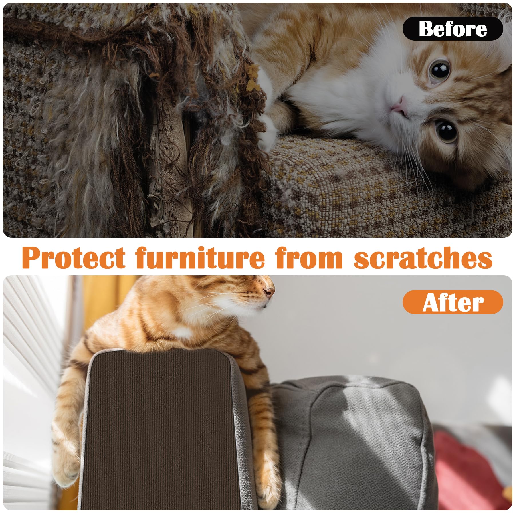 Inchoco Cat Sofa Scratch Furniture Protector - 100'' X 15.8'' Trimmable Self-Adhesive Cats Claws Scratch Pads, Cat Diy Climbing